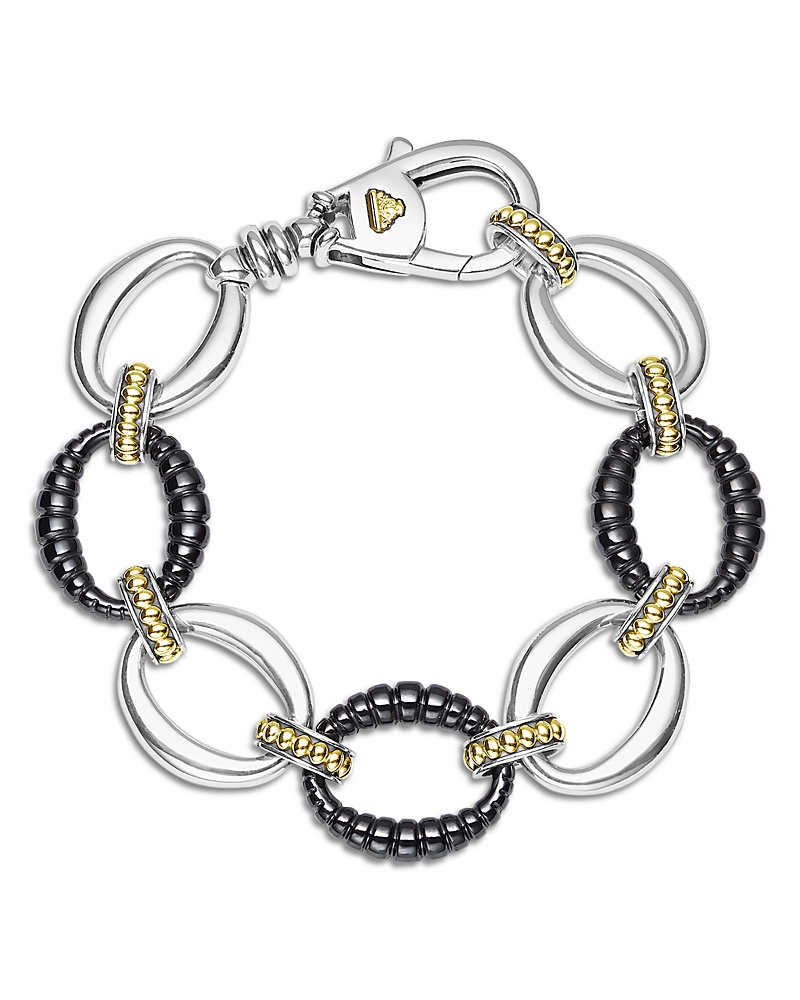 Lagos Two-tone Black Ceramic Link Bracelet In Metallic