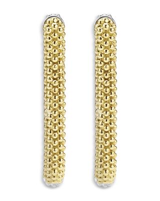 18K Yellow Gold & Sterling Silver Caviar Lux Beaded Oval Hoop Earrings - Exclusive 