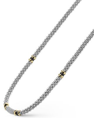 LAGOS 18K Yellow Gold & Sterling Silver Black Caviar Diamond & Black Ceramic Collar Necklace, 18"