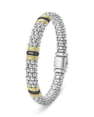 Two-Tone Black Ceramic Station Bracelet, 9mm