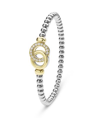 18K Yellow Gold & Sterling Silver Signature Caviar Diamond Interlocking Ring Stretch Bracelet