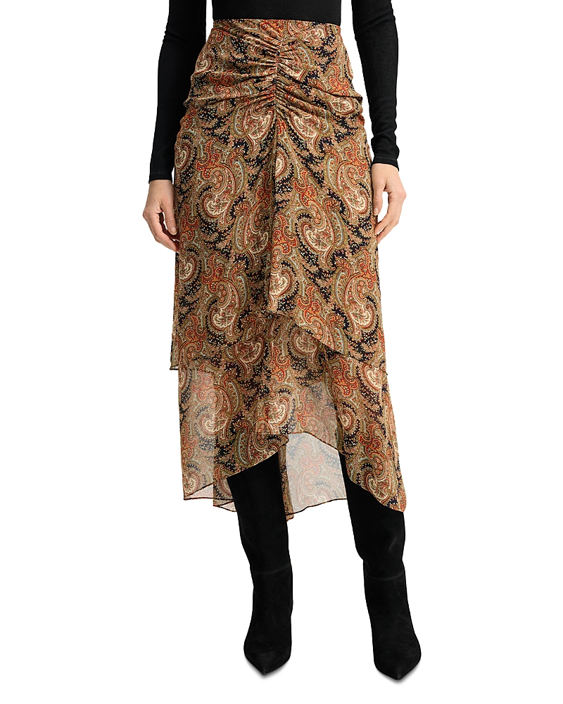 Veronica Beard Sira Paisley Print Ruffle Silk High-low Skirt In Brown