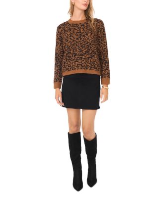 Leopard Print Long Sleeve Crewneck Sweater