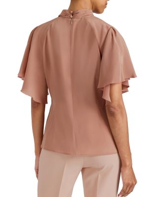 JOYCE Silk Mock Neck Blouse with Short Cape Sleeves