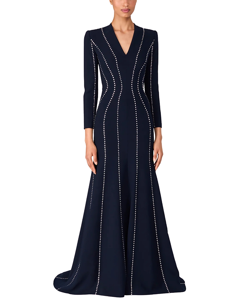 Jenny Packham Victoire Rhinestone-embellished Maxi Gown In Blue