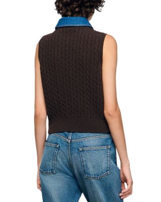 Denim Collar Cable Knit Sweater