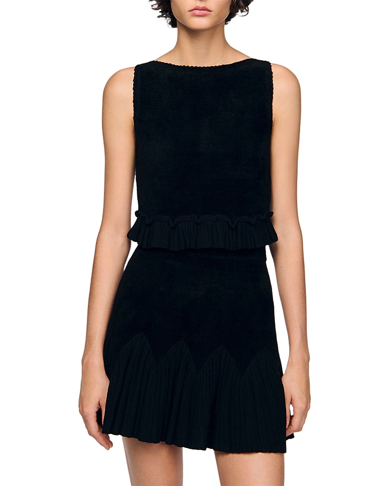 Sandro Oreon Ruffled Crop Top In Black