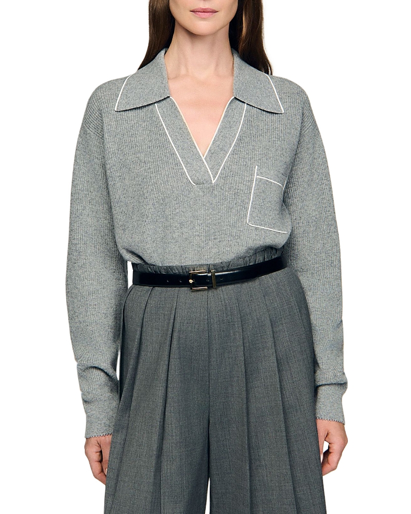 Sandro Open Polo-collar Neck Sweater In Gray