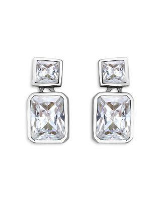 Cubic Zirconia Drop Earrings in Sterling Silver or 18K Yellow Gold Plated Sterling Silver, 0.6"L - Exclusive