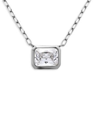 18K Gold Over Sterling Silver Bezel Set Octagon Cubic Zirconia Necklace, 16" - Exclusive