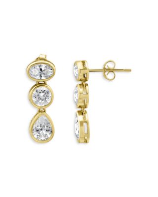 18K Gold Over Sterling Silver Bezel Set Cubic Zirconia Drop Earrings - Exclusive