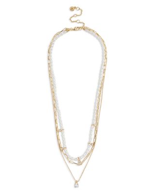 Layered Imitation Pearl Necklace, 19"