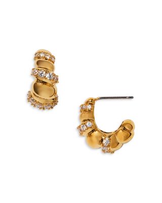 Pisa Puffy Pav&eacute; C Hoop Earrings, 0.6"L