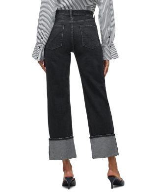 Remi High Rise Wide Cuff Ankle Jeans in Washed Black