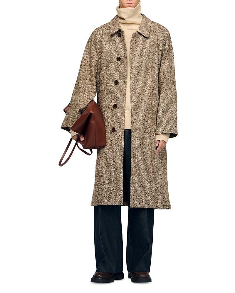Sandro Macwool Louise Oversized Wool Blend Coat In Brown