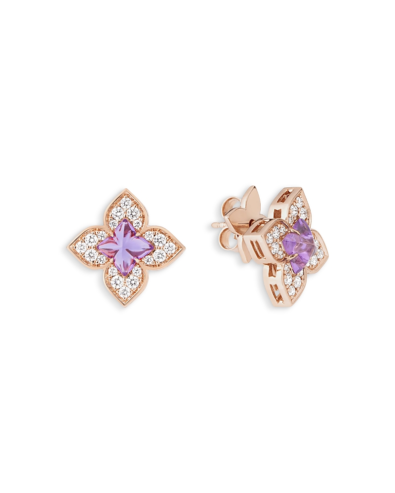 Roberto Coin 18k Rose Gold Venetian Princess Carnival Amethyst & Diamond Flower Stud Earrings In Gold