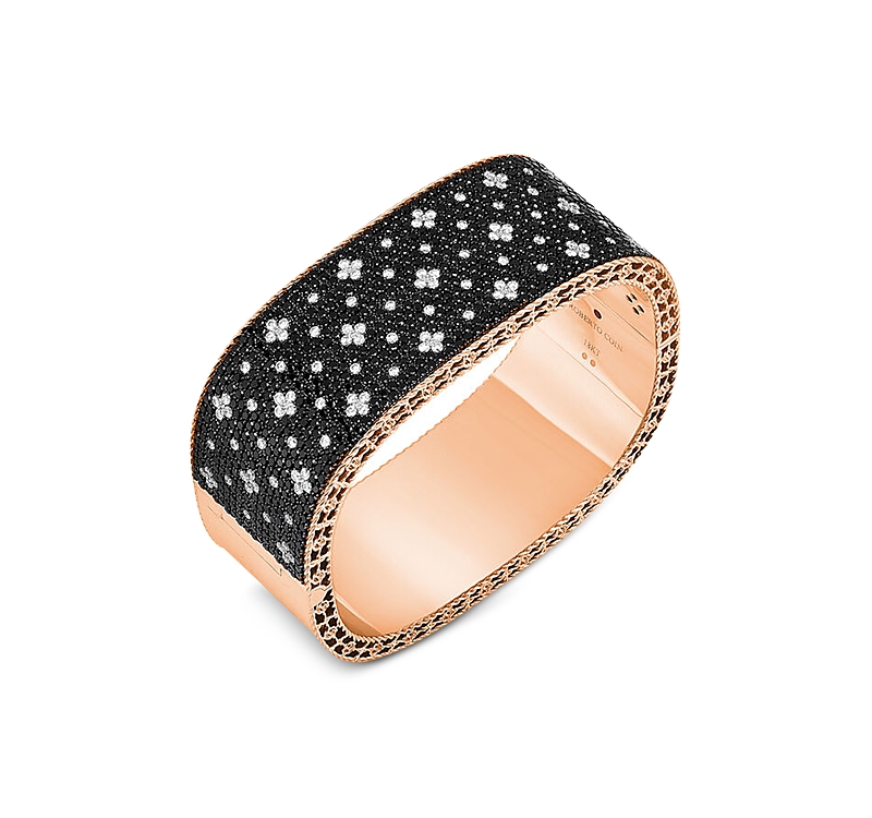 Roberto Coin 18k Rose Gold Venetian Princess Black & White Diamond Bangle Bracelet In Black
