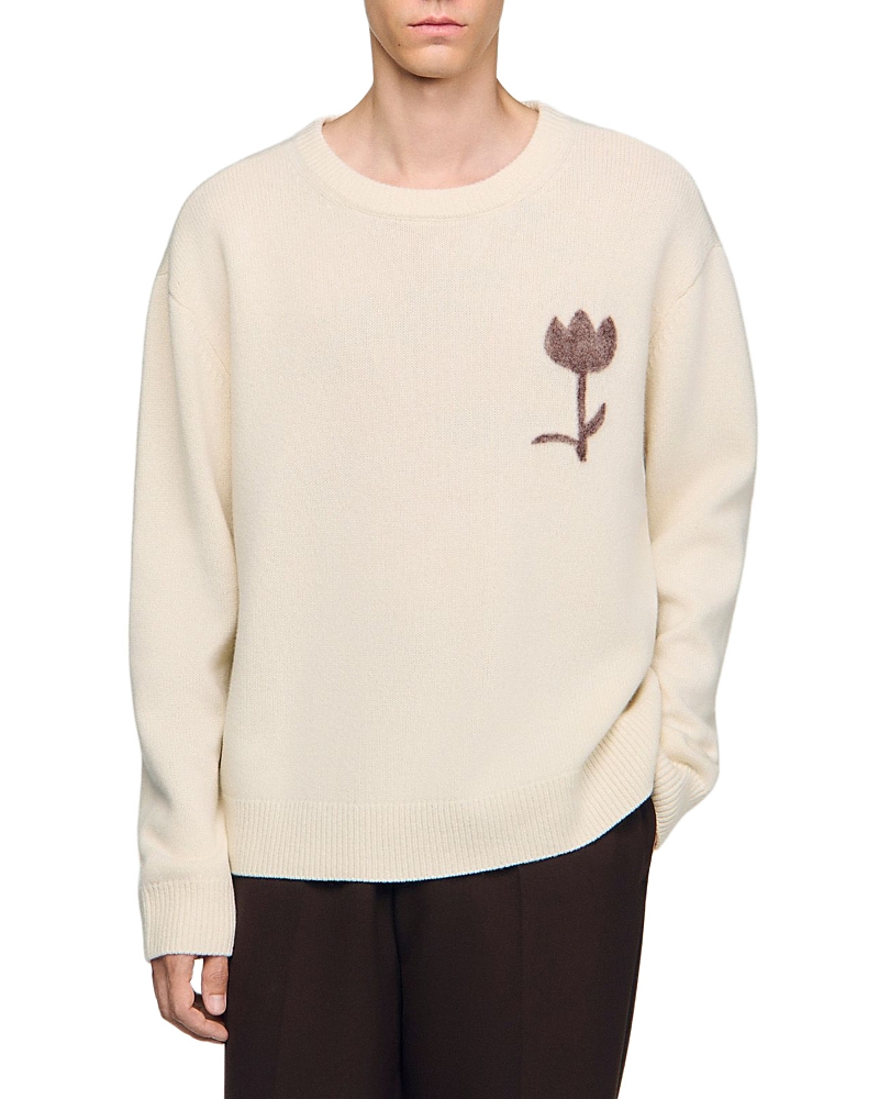 Sandro Wool Sweater With Flower Detail In Neutral