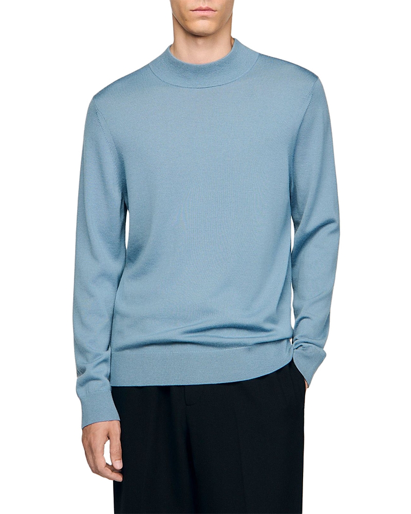 Sandro Wool High Neck Sweater In Blue