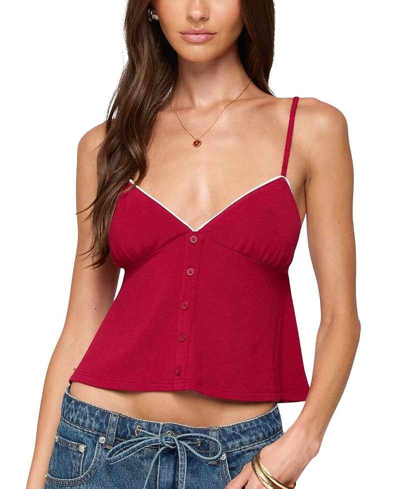 Edikted Kellyn Button Contrast Babydoll Top In Burgundy