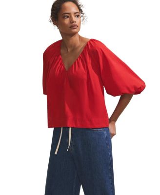  Puff Sleeve V-Neck Top