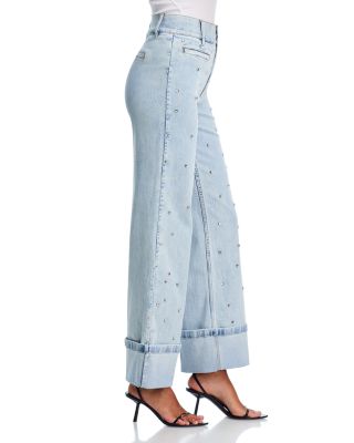 Raquel Crystal Stud High Rise Jeans in Light Blue/Clear