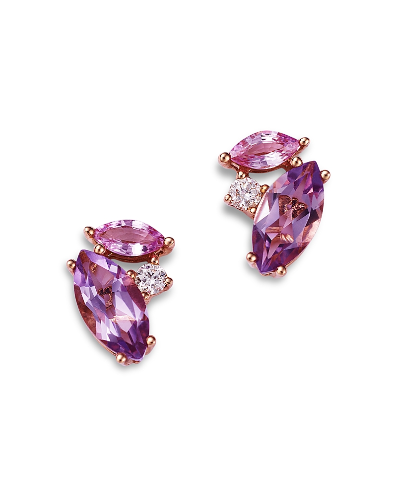 Bloomingdale's Fine Collection Pink Amethyst, Pink Sapphire & Diamond Cluster Stud Earrings in 14K Yellow Gold