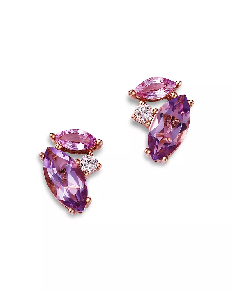 Bloomingdale's Fine Collection Pink Amethyst, Pink Sapphire & Diamond Cluster Stud Earrings in 14K Yellow Gold