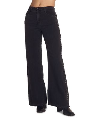 Anya Studded High Rise Wide Leg Jeans in Moon Shadow
