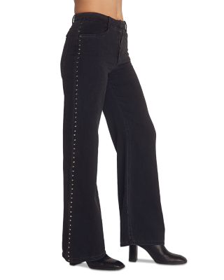 Anya Studded High Rise Wide Leg Jeans in Moon Shadow