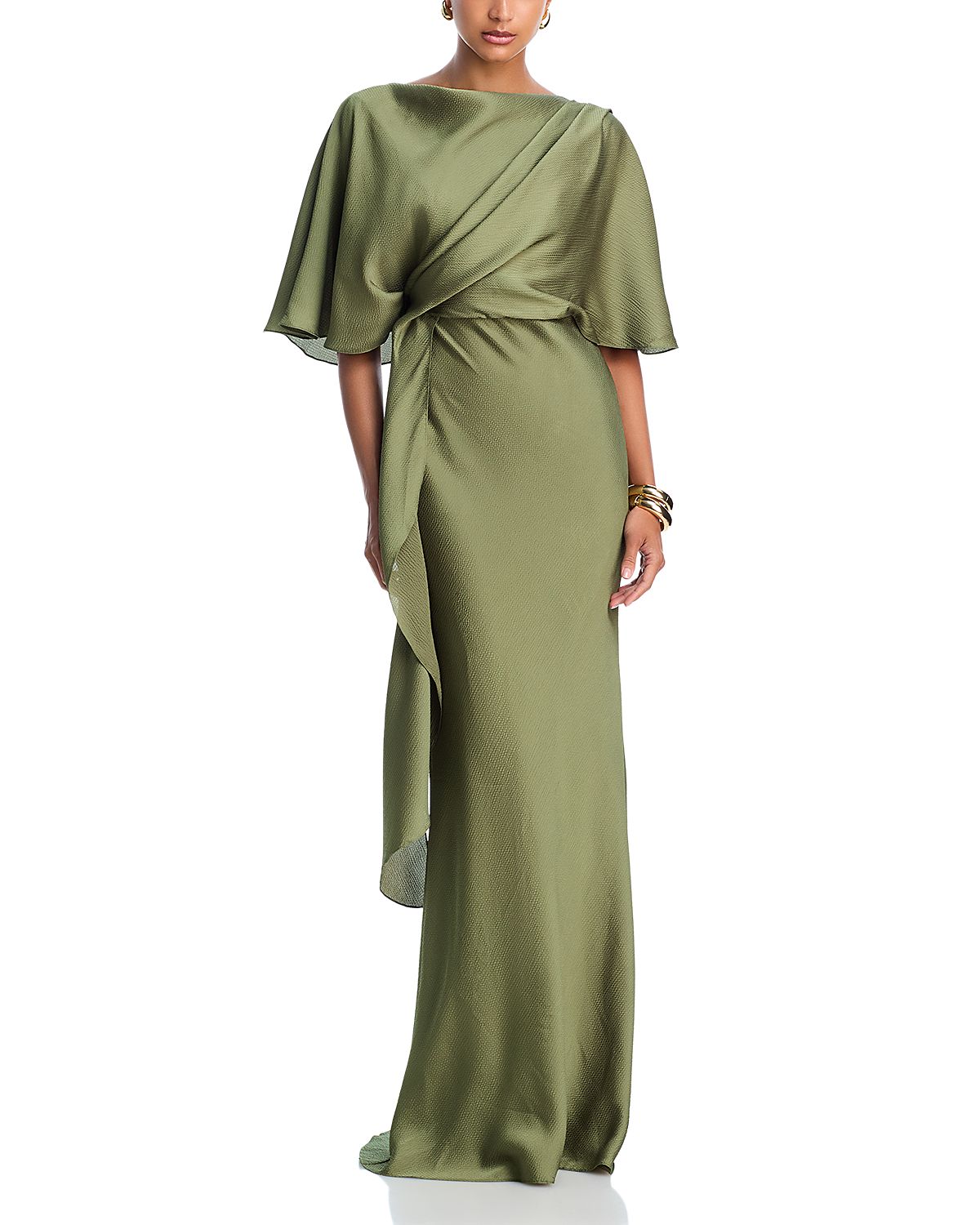 Amsale Draped Bodice Cascading Gown