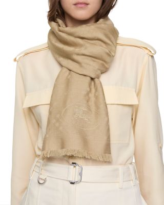 Wide Check Wool Silk Scarf