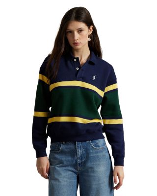 Striped Fleece Long Sleeve Polo Shirt