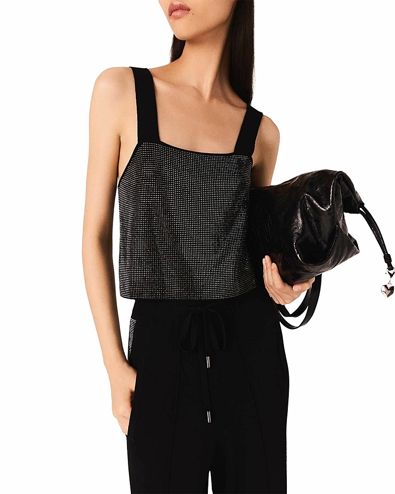 Maje Strappy Diamant Knit Top In Black