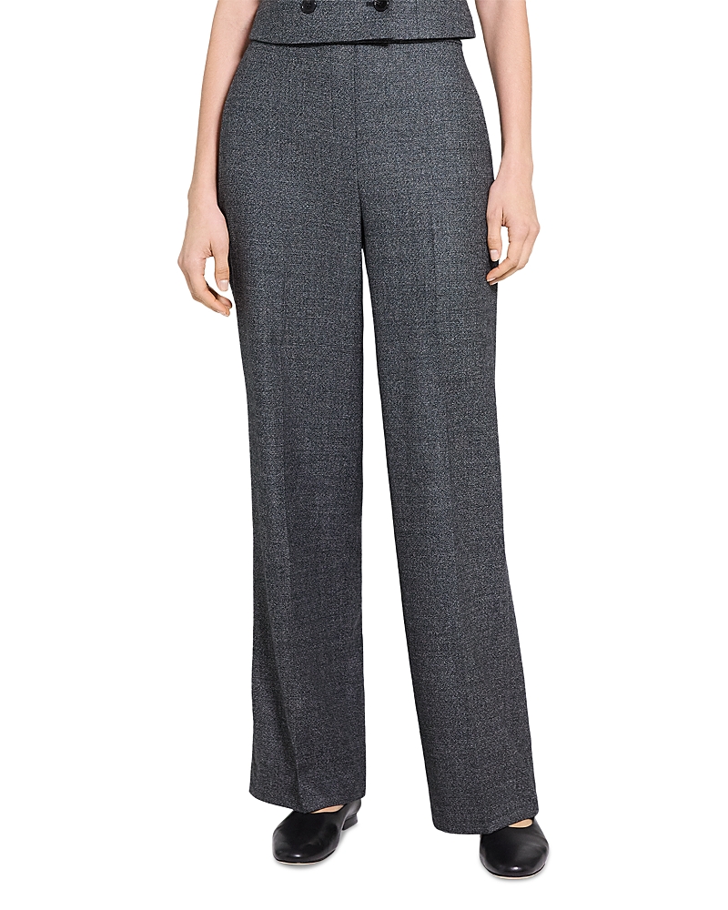 Theory Pull-on Virgin Wool Wide Leg Pants In Gray