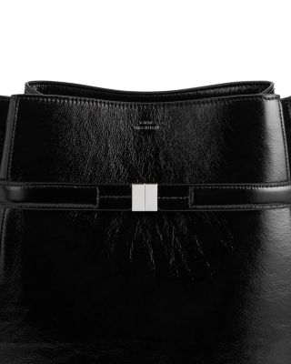 Belted Naplack Crinkled-Leather Bucket Bag in Black
