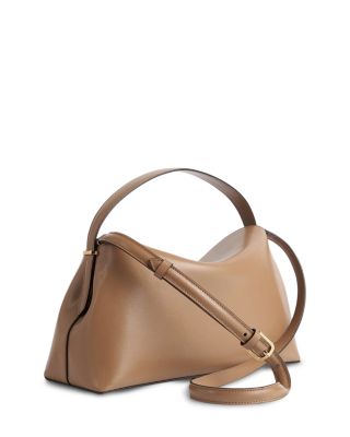 T-Lock Smooth Leather Convertible Top Handle Bag in Camel