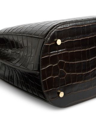 Belted Croc-Embossed Bucket Bag in Dark Brown