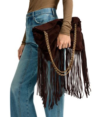Large Suede Fringe Slouch Shoulder Bag