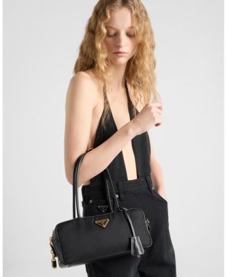 Re-Nylon and Leather Small Top-Handle Bag with Padlock