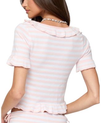  Janelle Striped Knit Tie Front Top