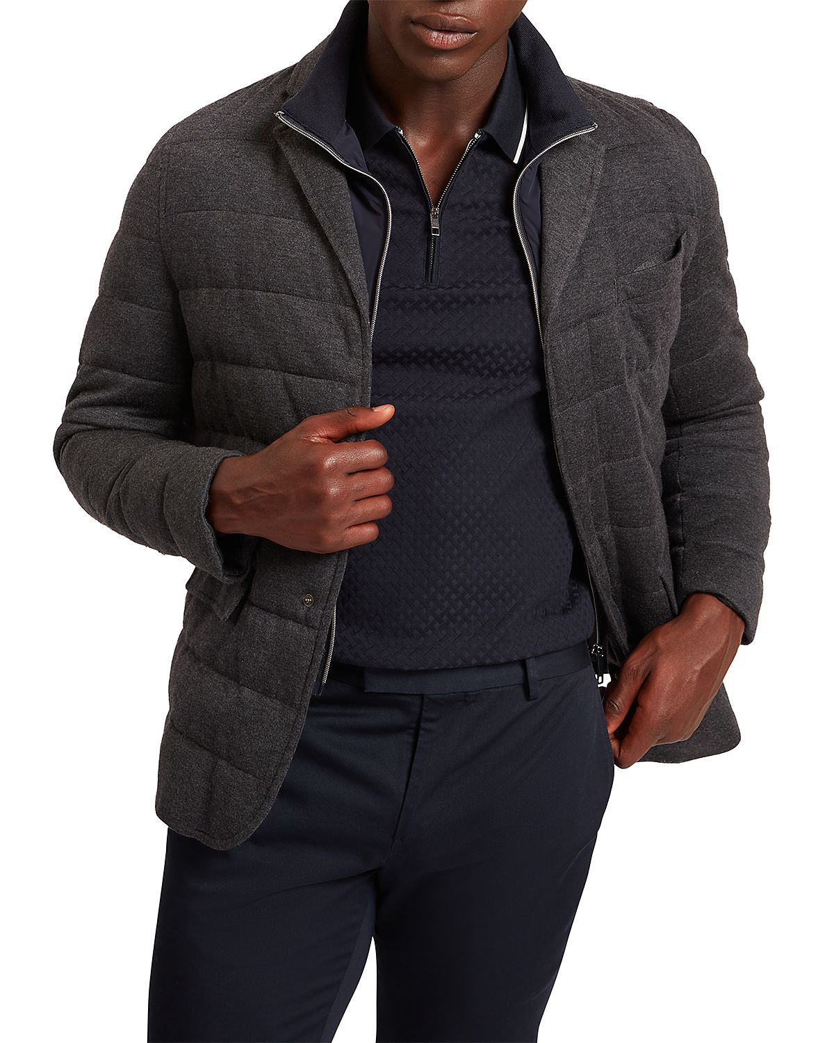 Ted Baker Gerome Fine Knit Quilted Blazer with Mock Neck Liner