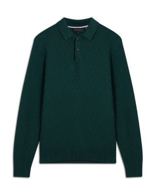 Gaten Long Sleeve Textured Stitch Polo