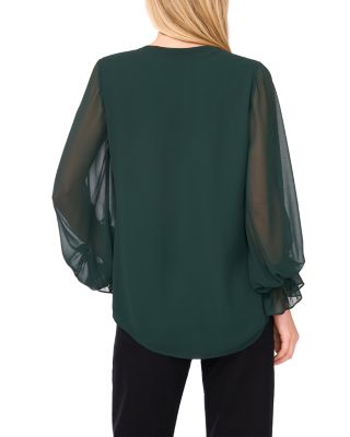 V Neck Sheer Sleeve Top