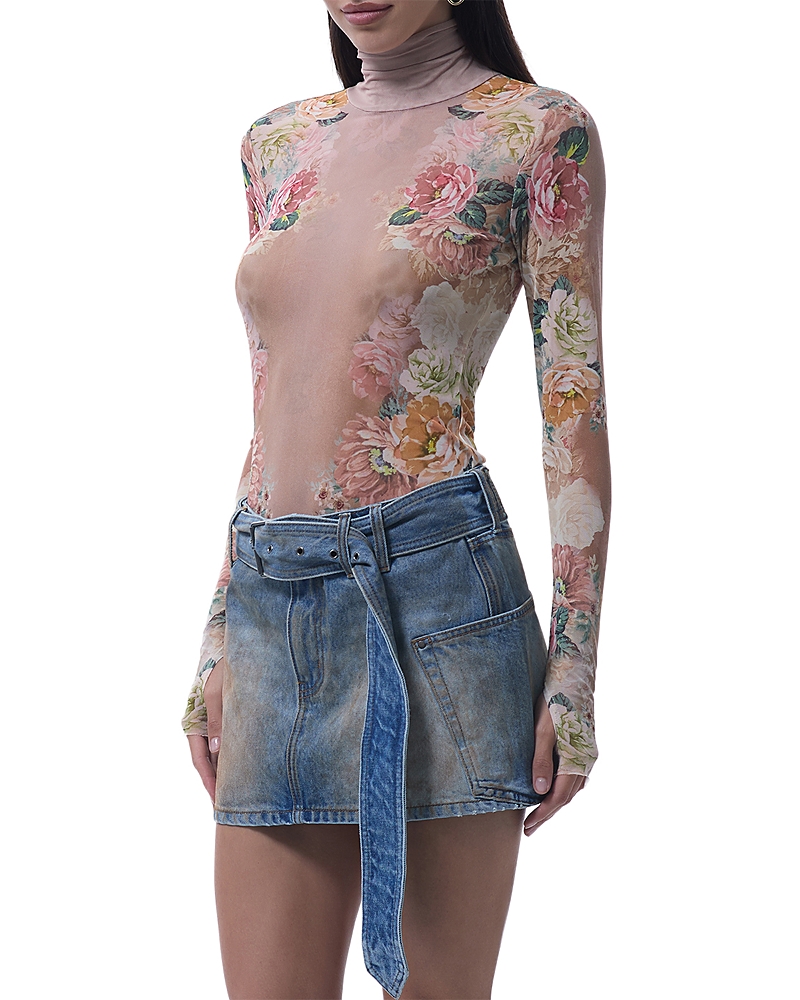 Afrm Zadie Print Turtleneck Mesh Top In Multi