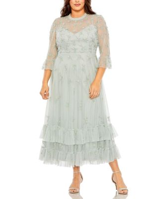 Mac Duggal - Plus Flutter Half Length Sleeve High Neck Embellished  Dress