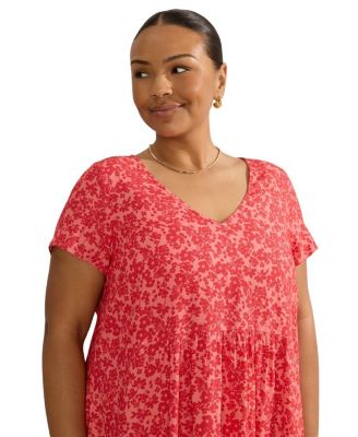  Short Sleeve V-Neck Midi Dress