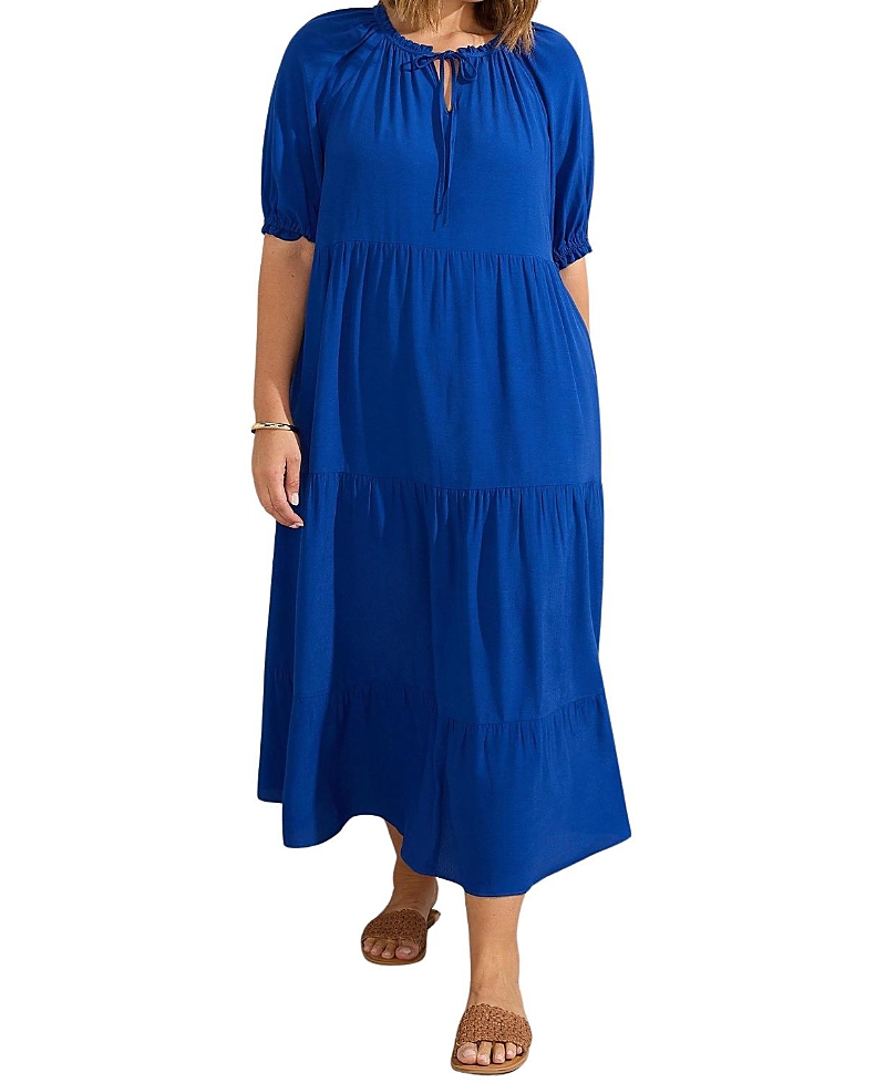 Live Unlimited Tiered V-neck Midaxi Dress In Blue
