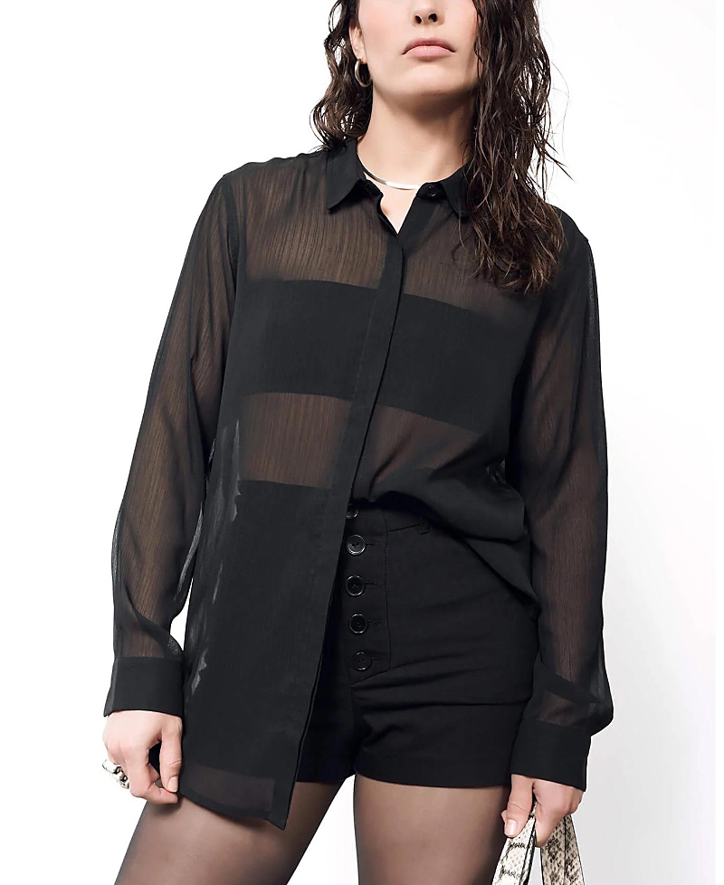 Wildfang The Empower Sheer Long Sleeve Button Up Shirt In Black