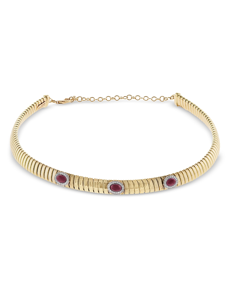 Alberto Milani 18k Yellow Gold Via Giardino Stone & Diamond Tubogas Triple Domed Collar Necklace, 12-15 In Gold
